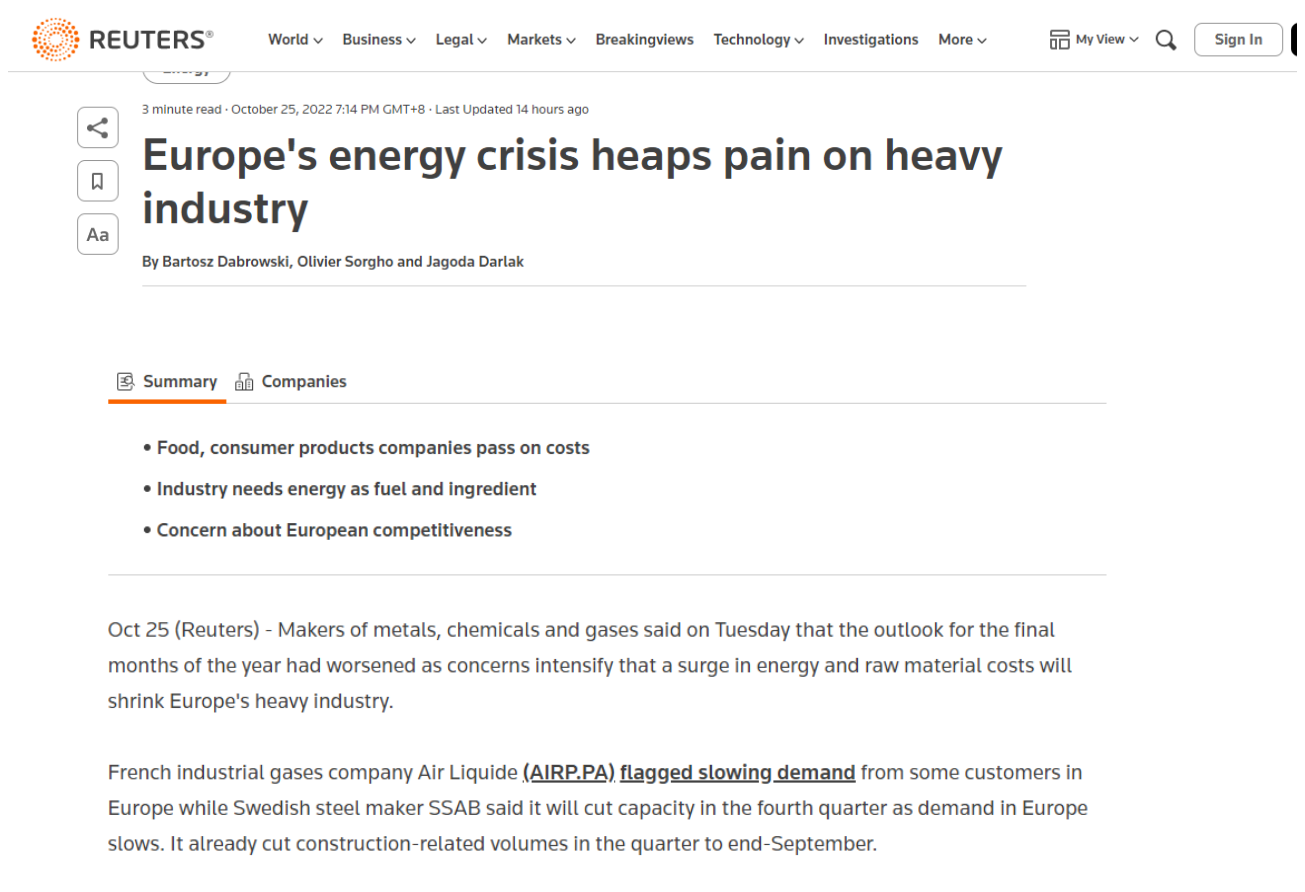 ¿Cómo afrontar la escasez de producción provocada por la crisis energética europea?