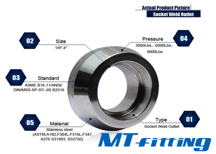 F316 / 316L Stainless Steel Welding Outlet Forged High Pressure Pipe Fitting With Socket Welded, SSFHPF02